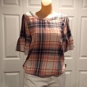Plaid top with bell sleeves size xs